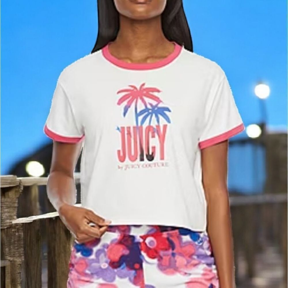 Juicy By Juicy Couture Ringer Womens Crew Neck Short Sleeve T-Shirt 2X